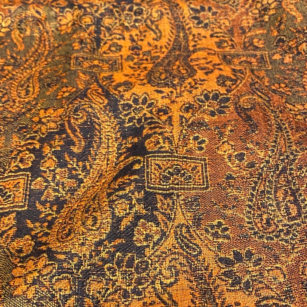 Vintage Paisley Scarf in Orange and Black 100% Wool scarf